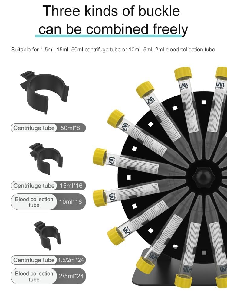 Lab Rotating Mixer Test Tube Rotator Mixer with Brush Motor Rotating Mixer Speed Range 20-80rpm Angle Range 40-80°for Non-Stop Run Brush Motor