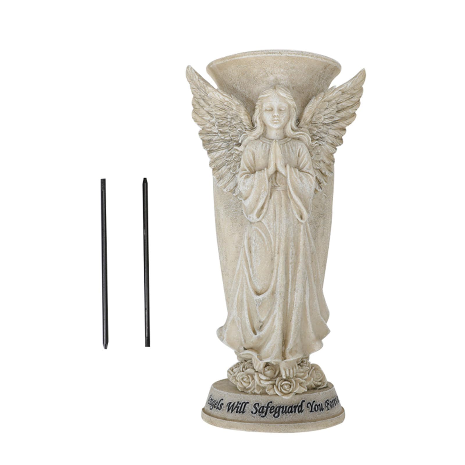 GTYLF Praying Angelic Sculpture Memorial Vases Weather Resistant Resins Grave Decors Ground Stakes for Cemetery Garden Outdoor Resin Angelic Sculpture Flower Vases