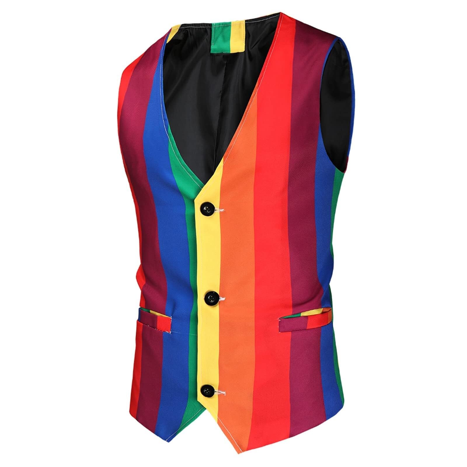 Aria Luxe Unisex Red Men's Suit Vest, Sleeveless Men's Gilet Business Casual Colourful Suit Vest V-Neck Vest Formal Lightweight Rainbow Gilet Jacket Slim Tuxedo Tailcoat Suit Business Wedding(L)