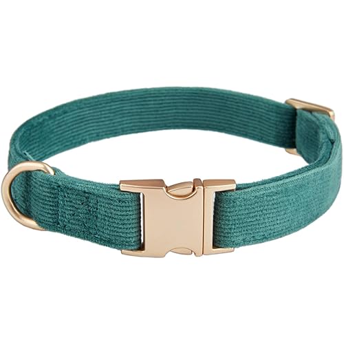 Soft Dog Collar with Metal Buckle Adjustable Durable Comfort Cotton Corduroy Collars for Small Medium Large Dogs Velvet Dog Collars,Dark Green,Large