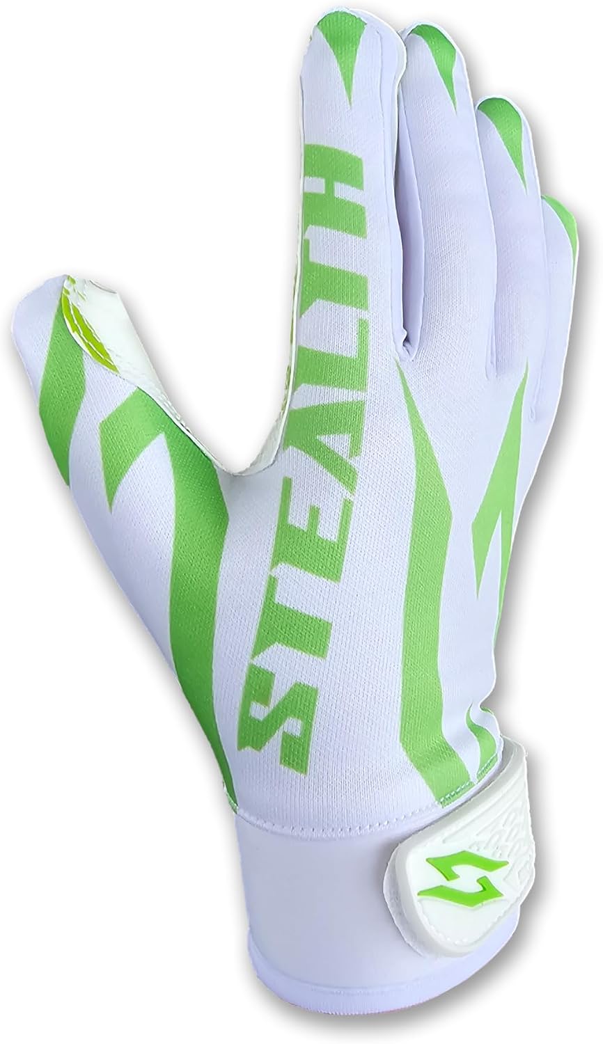 Stealth Football Receiver Gloves White - Battle College Lineman Football Receiver Gloves Be a Villain Not a Joker Adult Men Youth Boys Small to XXL Sizes
