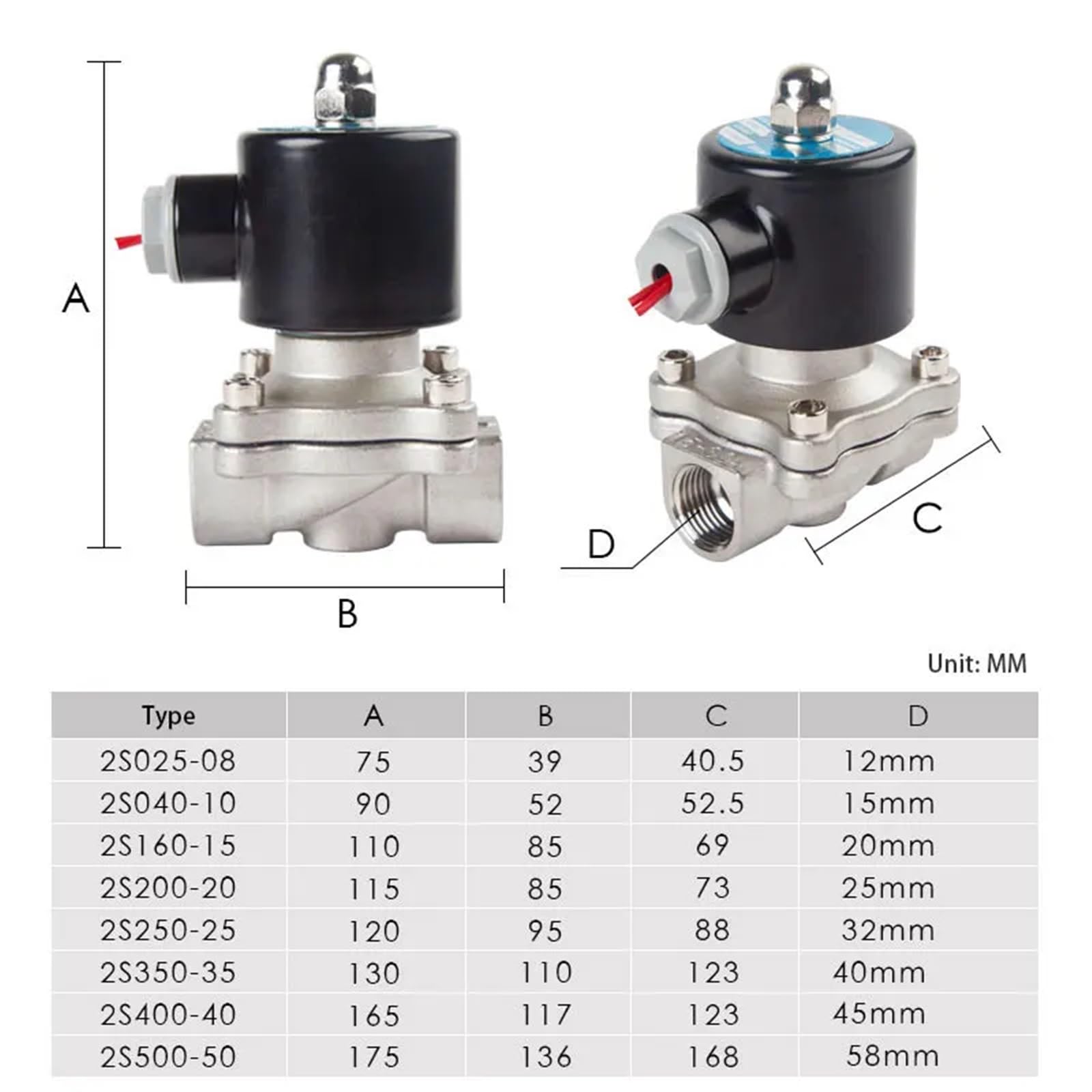 1/4"" 3/8" 1/2"" 3/4" 1"" 1-1/2" BSPT Hembra 12V 24V 110V 220V 304 Electroválvula Eléctrica de Acero Inoxidable Normalmente Cerrado Neumático 1.25 Pulgada(BSPT FEMALE-DC12V,0.75 pulgadas)