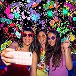 Avezano Neon Glow in The Dark Backdrop Paint Splatter Graffiti Glow Party 80s 90s Themed Birthday Background Colorful Neon Party Birthday Backdrops Photo Studio Props 7x5 ft - Image 2