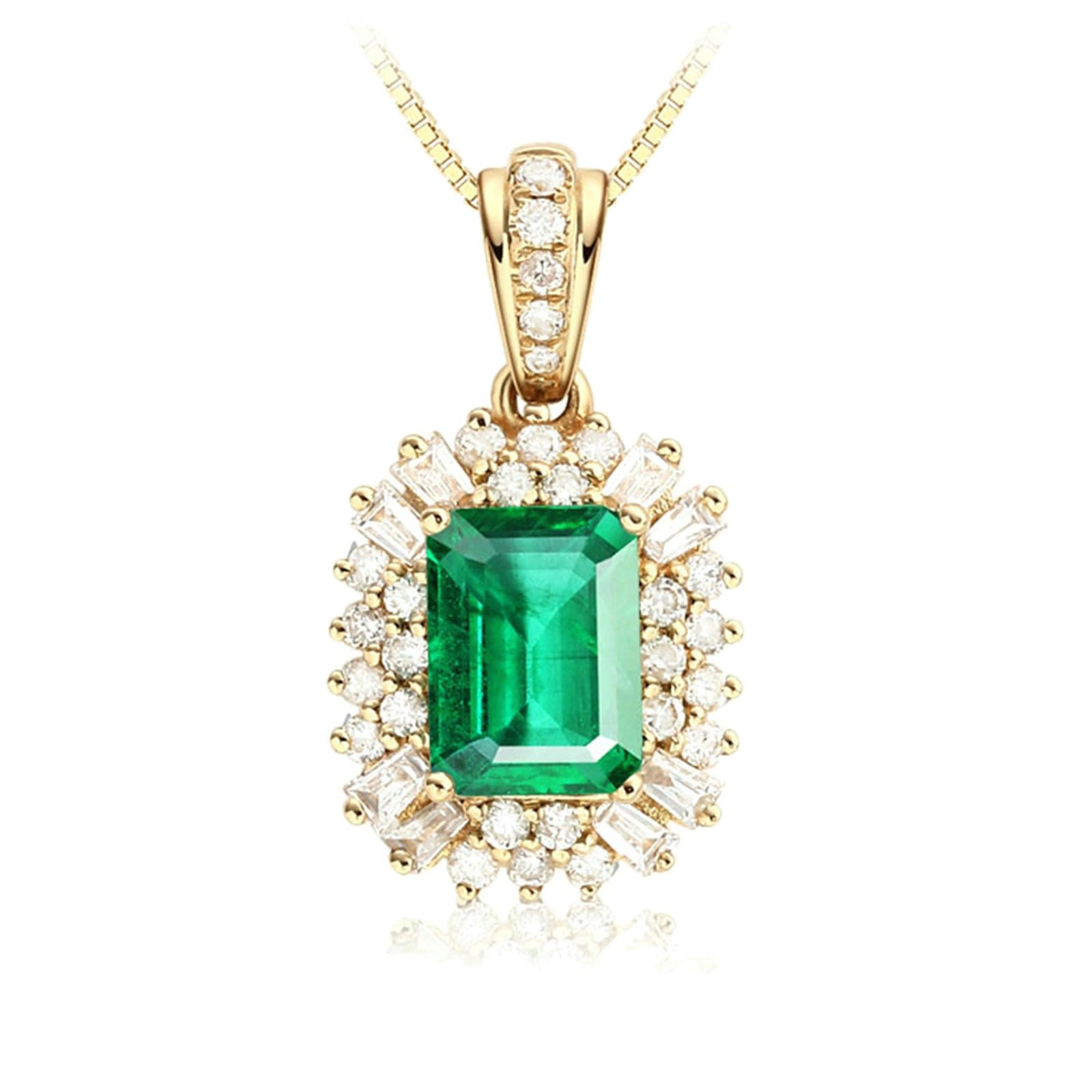 Łańcuszek złoty 750 585 375 prawdziwe złoto 45 cm z wisiorkiem, luksusowy naszyjnik z owalnym szmaragdem 1,2 ct i diamentem 0,35 ct wisiorek łańcuszek damski ślub