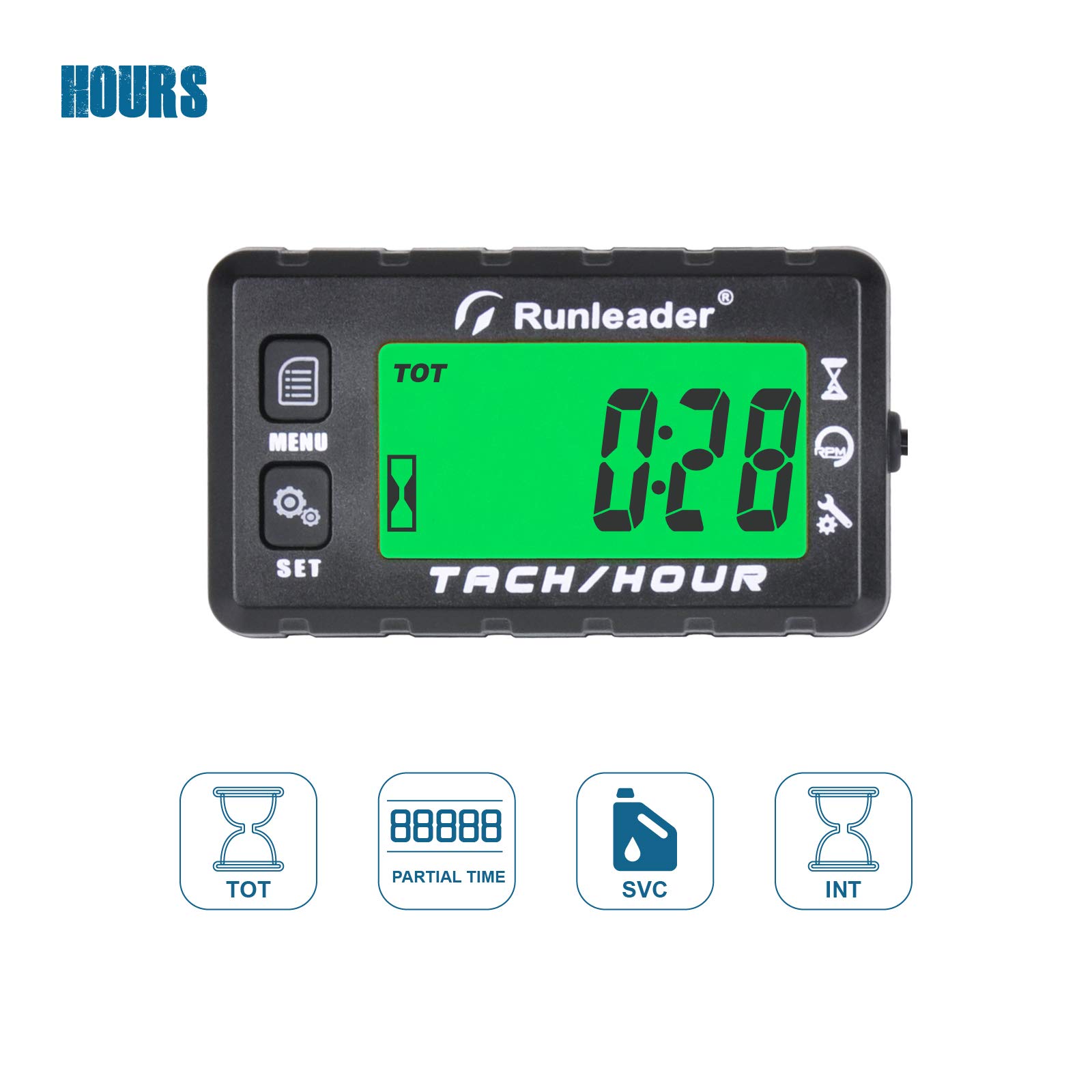 Runleader Digitaler Drehzahlmesser für kleine Motoren,Größeres LCD-Mehrfarbendisplay,RPM-Warnung,Batterie austauschbar,Anzeige mit weißer und roter Hintergrundbeleuchtung,Rasenmäher-Schneemobilen（BK）