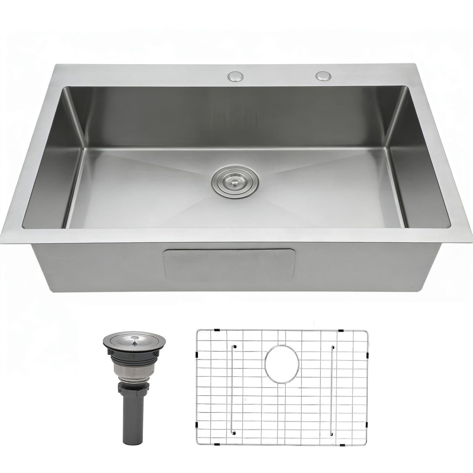 33x22 Inch Drop In Kitchen Sink, Topmount Stainless Steel Brushed Nickel Single Bowl Kitchen Sink, Extra-thick 16 Gauge For RV Laundry Utility with