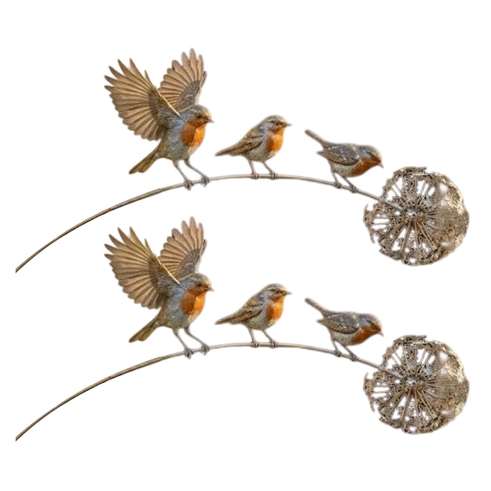 Quoravel Animal Garden Stake, Rustic Yard Art Decorations with Dandelion Accent, Metal Garden Sculpture for Lawn Patio Backyard A 2pcs