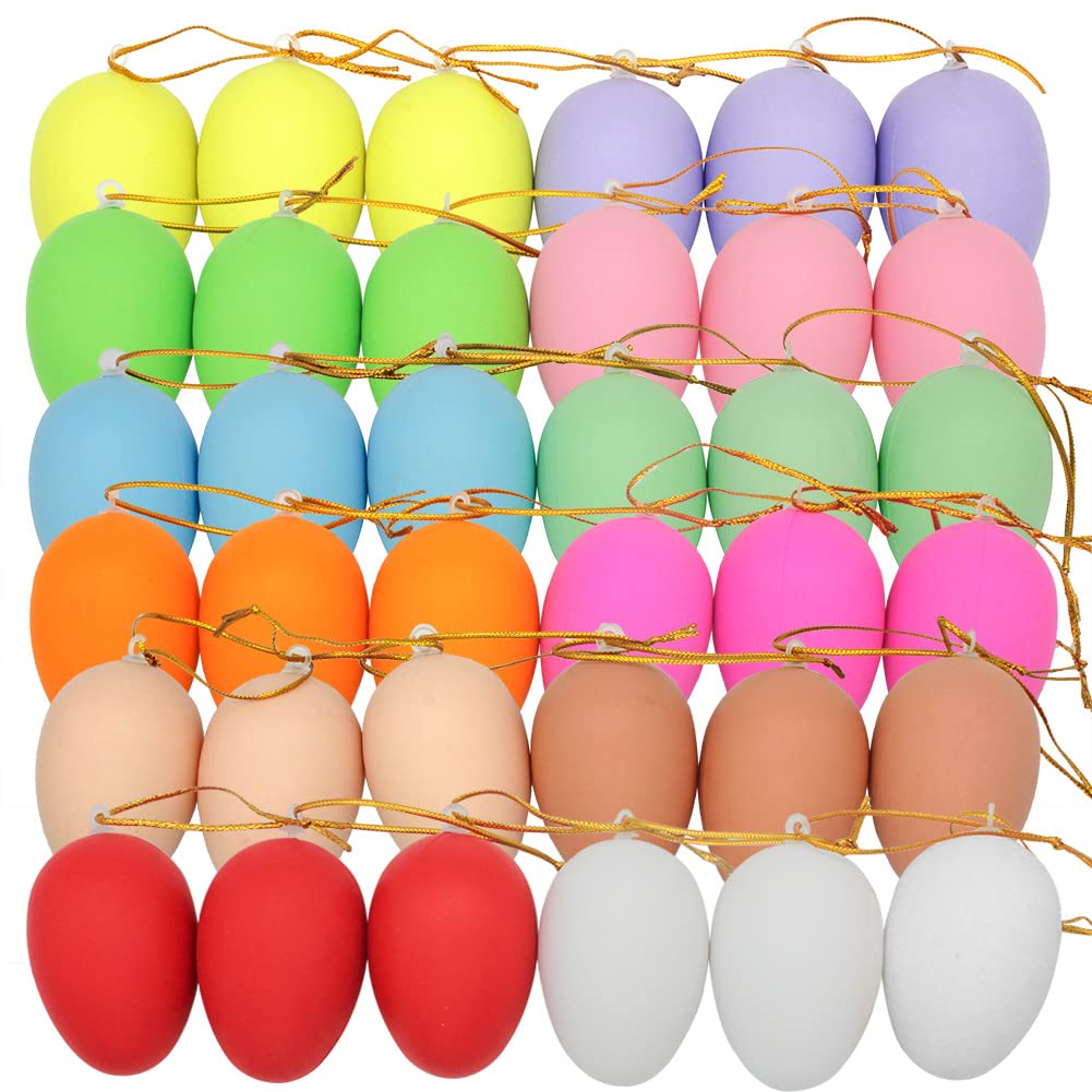 Pack De 36 Huevos De Pascua Decorativos Para Colgar – 6x4 Cm, Con Cordón Dorado, Colores Surtidos Para Árbol Y Corona