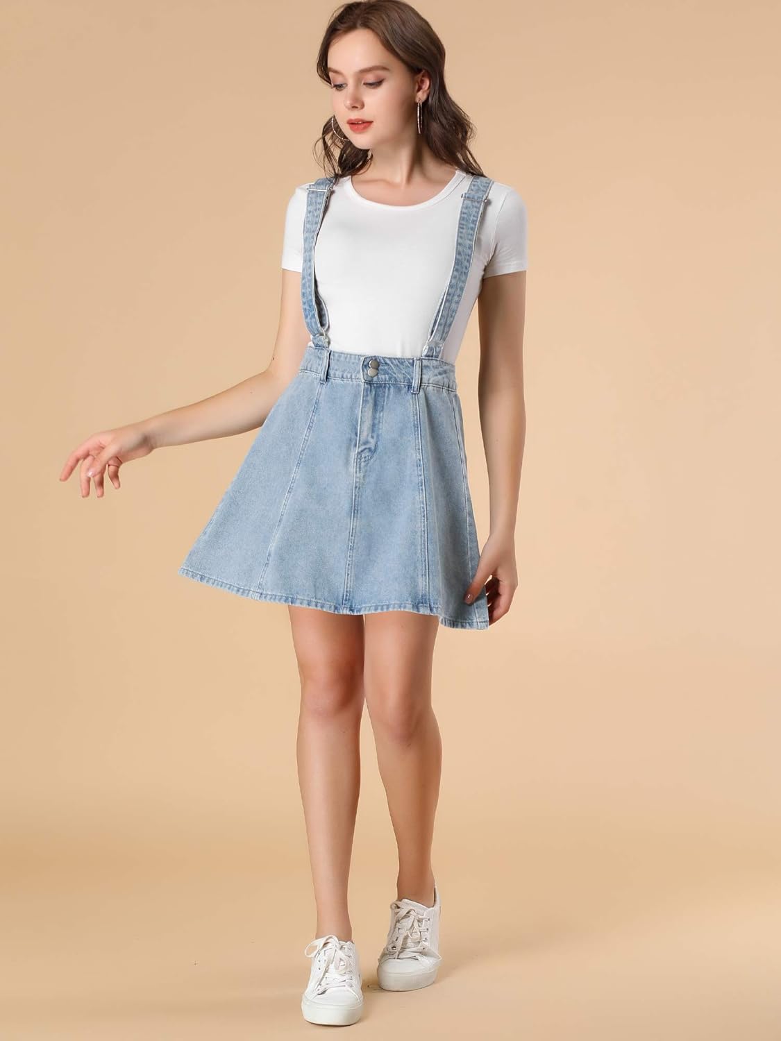 Denim Mini Skirt Allegra K Women's Denim A-Line Adjustable Strap