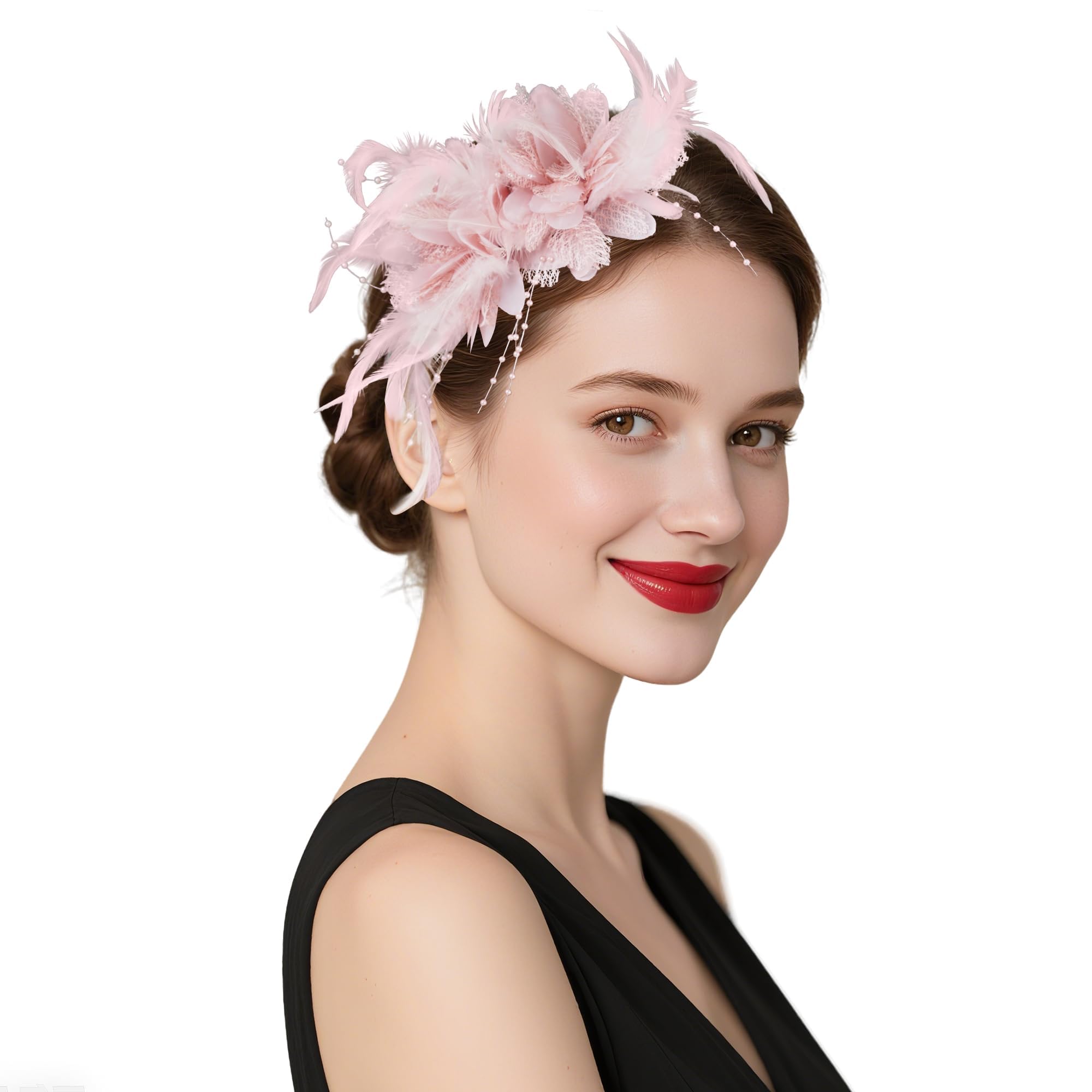 Zbdroxygen Fascinator Hats for Women, Retro Accessories for Women Includes a Pair of White Lace Gloves, Stylish Retro Hats for Women, Elegant Headpieces for Weddings, Tea Parties, Cocktail Events 4