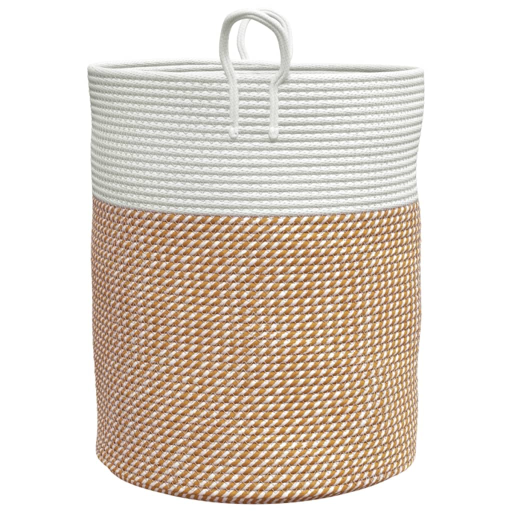 Aufbewahrungskorb Braun Weiß Baumwolle geflochten Ø38x46 cm mit Griffen vielseitig für Wäsche Spielzeug Kleidung Ordnung Wohnzimmer Schlafzimmer Büro