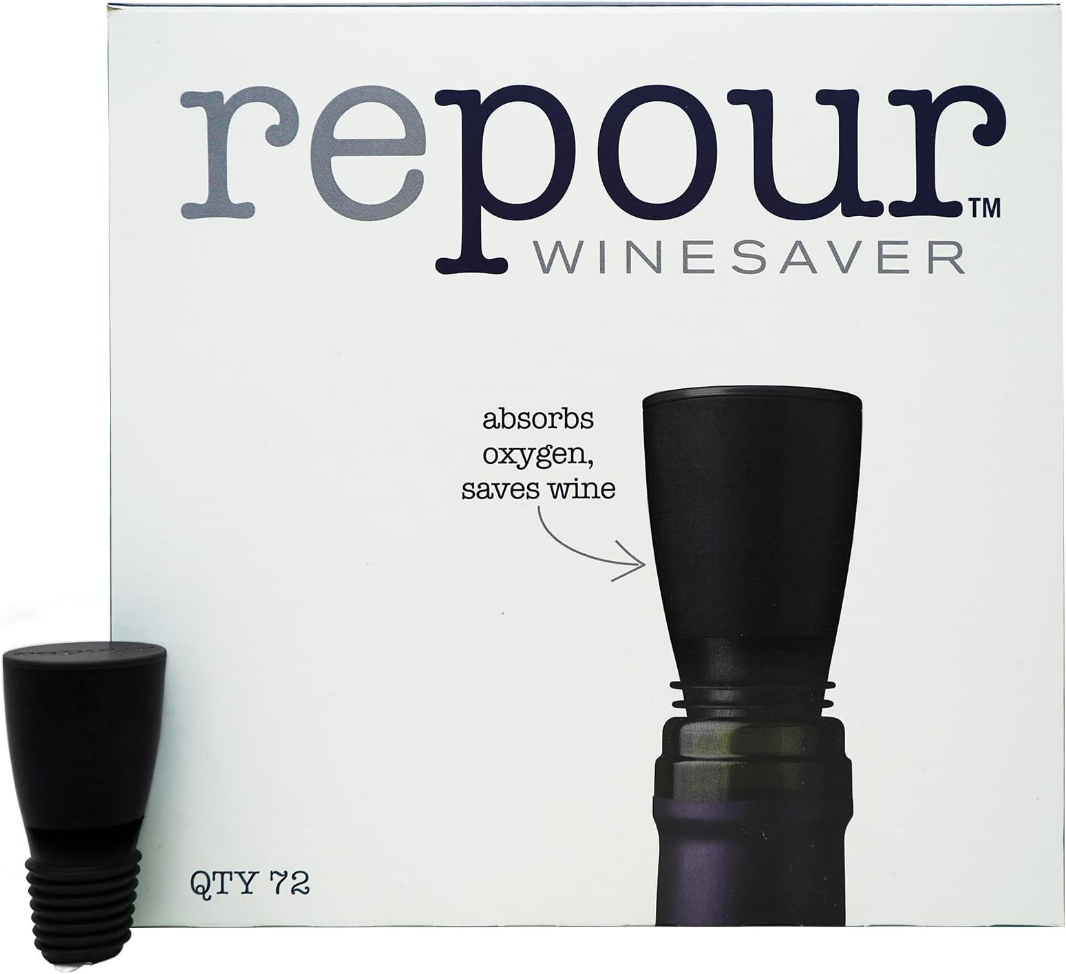 Repour Wine Saver - Wine Preserver and Stopper - Removes Harmful Oxygen from your Wine Simply and Effectively - Indigo Black (72 Pack)