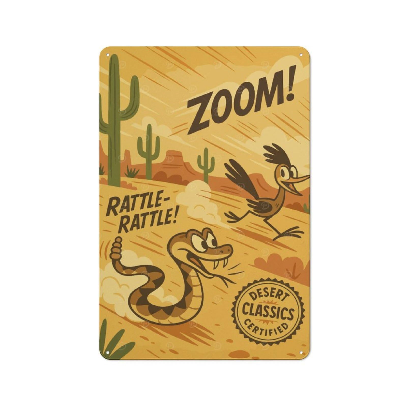 Junmoney Roadrunner And Rattlesnake Desert Cartoon Vintage Metal Sign 30X20cm, Bistro Style Bistro Wall Plaque For Cafe, Bistro, Bakery Or Restaurant