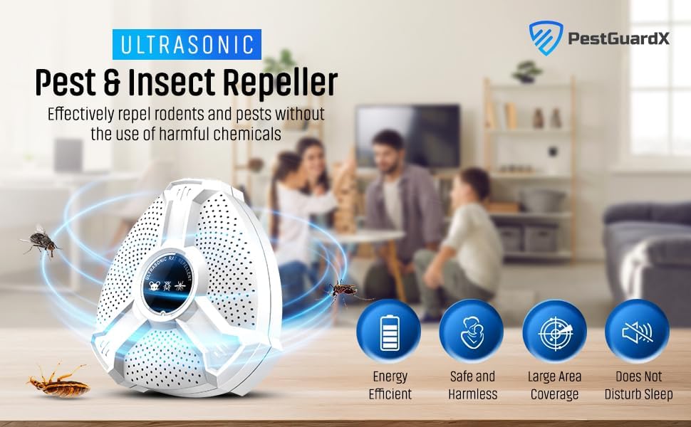 Ultrasonic Pest Repeller – Electronic Pest Control Device for Roaches, Mosquitoes, Mice, Spiders, Ants, Fleas, and Bugs – Safe, for Home Garage, Office, and Hotel (White), 1 Pack image 4
