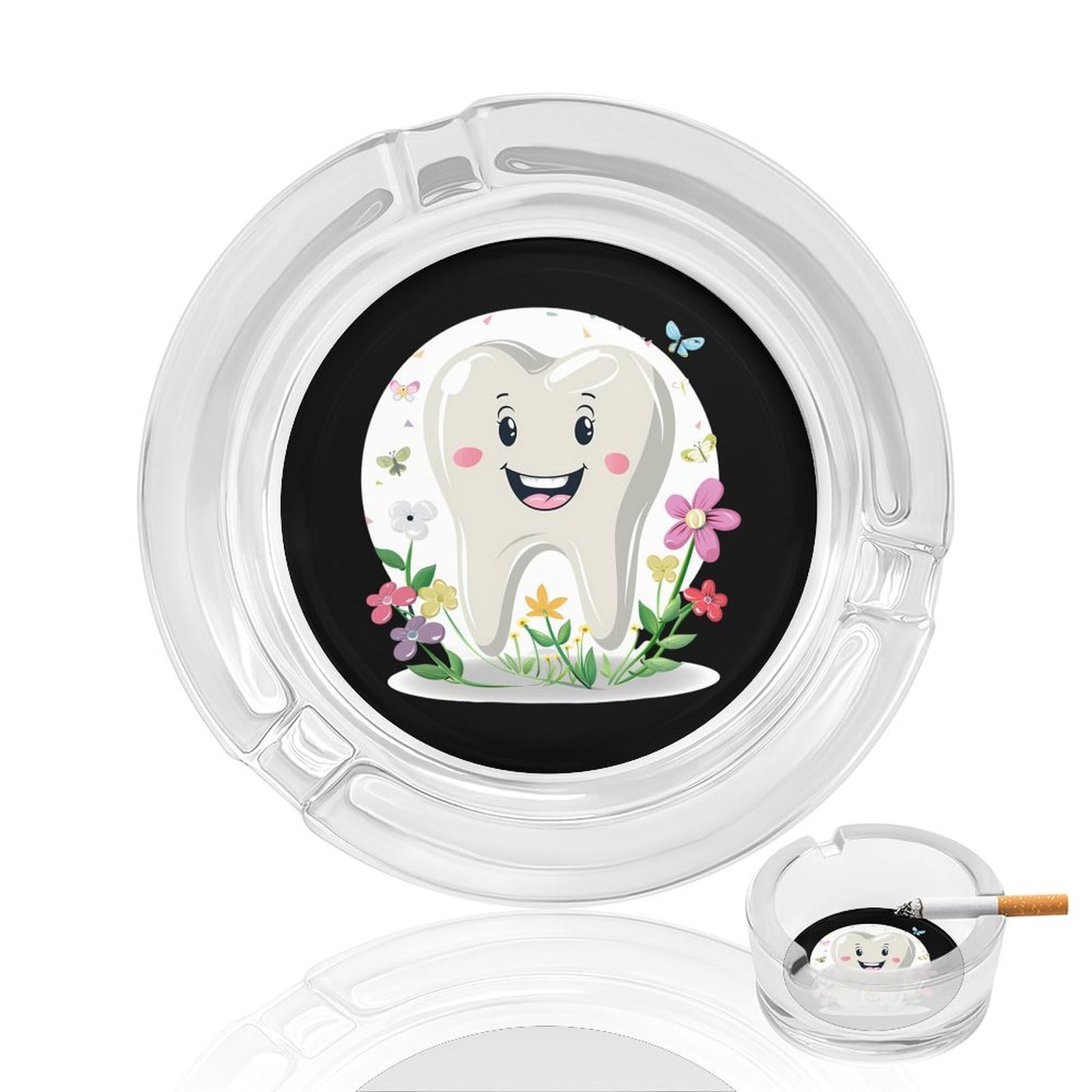 Dentist Dental Assistant Oral Hygienist Tooth Flower Ashtray Portable Round Glass Outdoor Ash Tray for Home Office Garden Pub