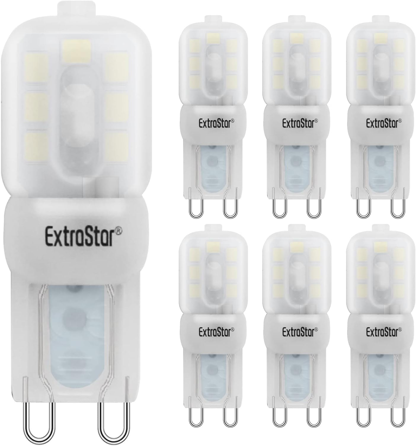 EXTRASTAR G9 LED Light Bulbs 2.5W, Cool White 6500K Daylight, 200LM, 21W Equivalent, Mini LED Energy Saving Lamp, Non-Dimmable, Pack of 6