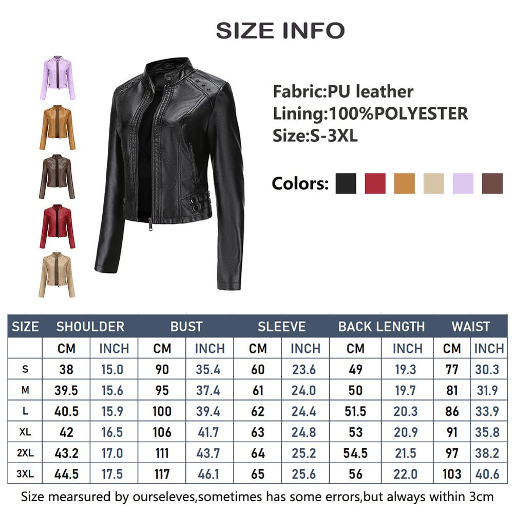Giacca corta da donna in pelle PU manica lunga top donna sottile stand collare moda giacca. marrone-L