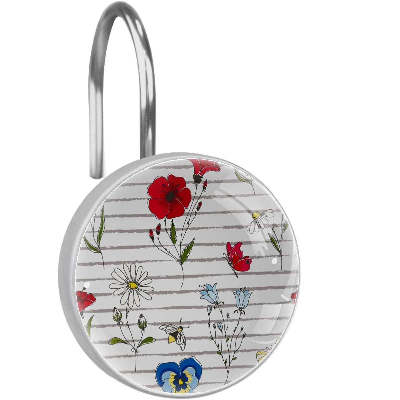 Crochets de rideau de douche anti rouille en inox et cristal véritable x12