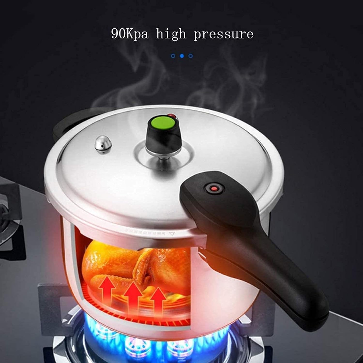 Stainless Steel High Pressure Cooker 100Kpa Large Capacity Fast High Pressure Cooking Pot Suitable for Gas Stoves Induction Cooker Silver-6L