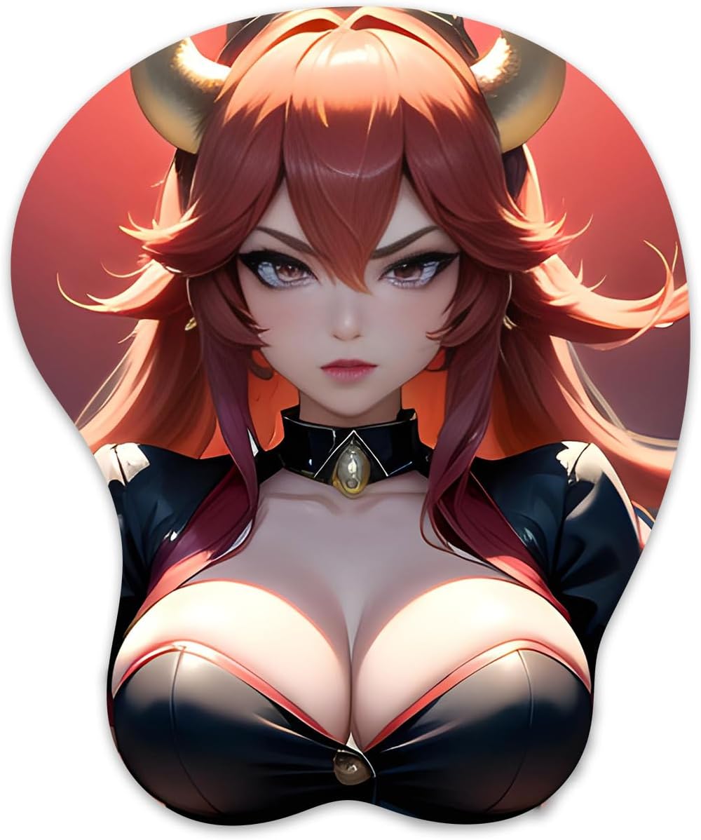 3D Mouse Pad Oppai Mousepad with Soft Gel Wrist Rest Anime Manga Gaming Boob pad Anti-Slip Mouse Mat （Bowsett 5）