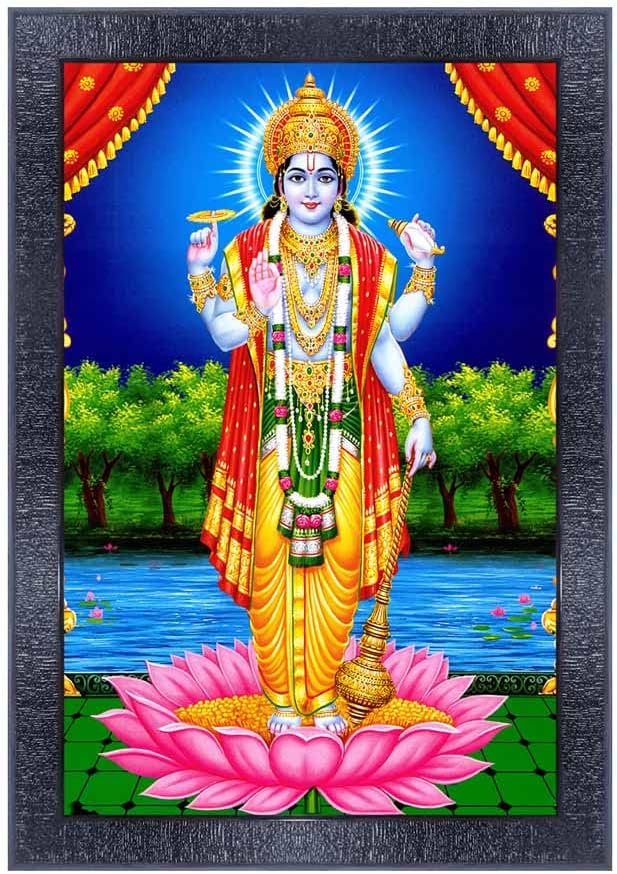 pnf Lord Vishnu Religious Wood Photo Frames With Acrylic Sheet (Glass) For Worship/Pooja 20885 (10 * 14Inch, Multicolour, Synthetic) Wall Mount