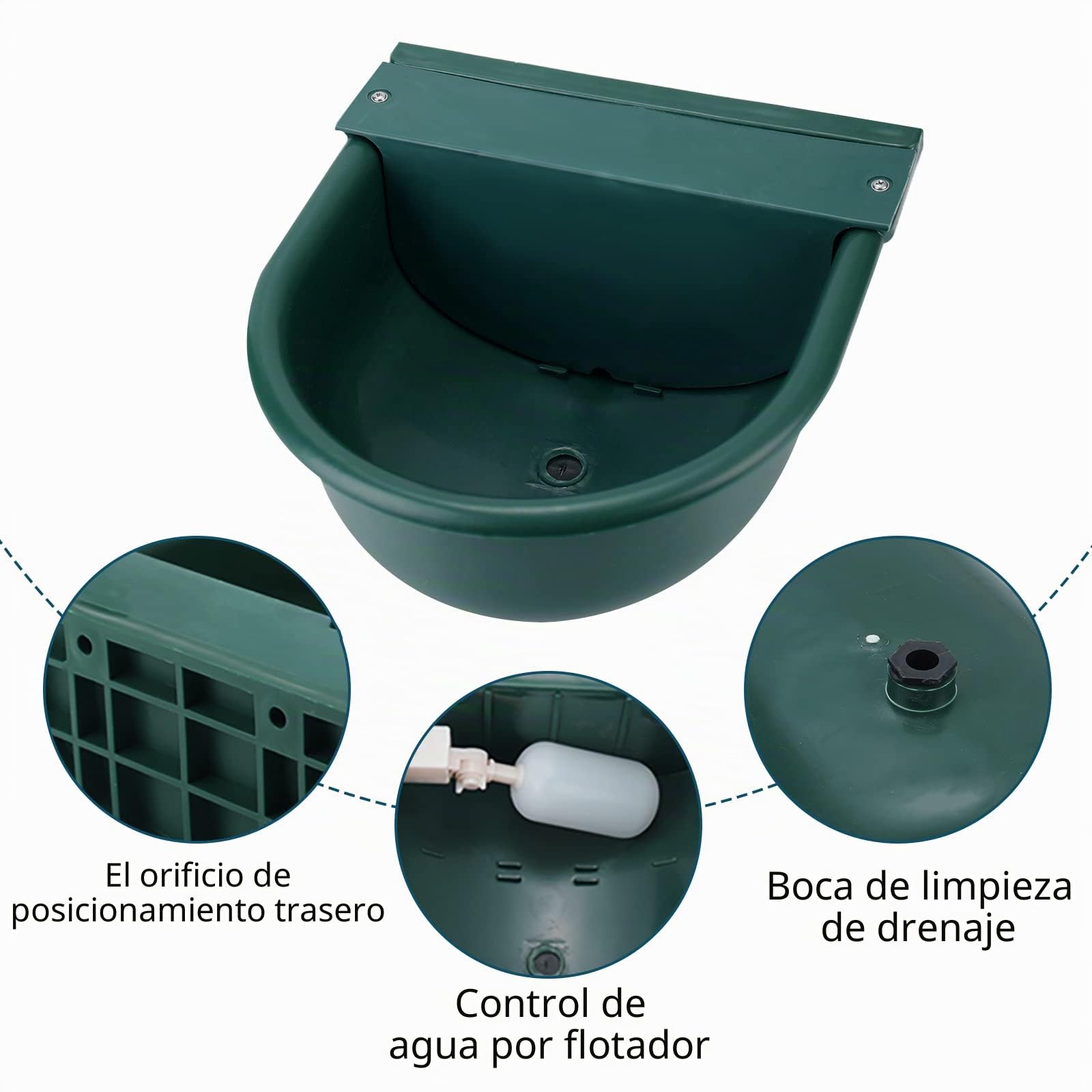 BREUAILY Bebedero Automático para Caballos Bebedero para Ganado con Válvula Flotante Y Orificios de Drenaje para Caballos Bovinos Cabras Ovejas Cerdos y Perros (Verde Oscuro)