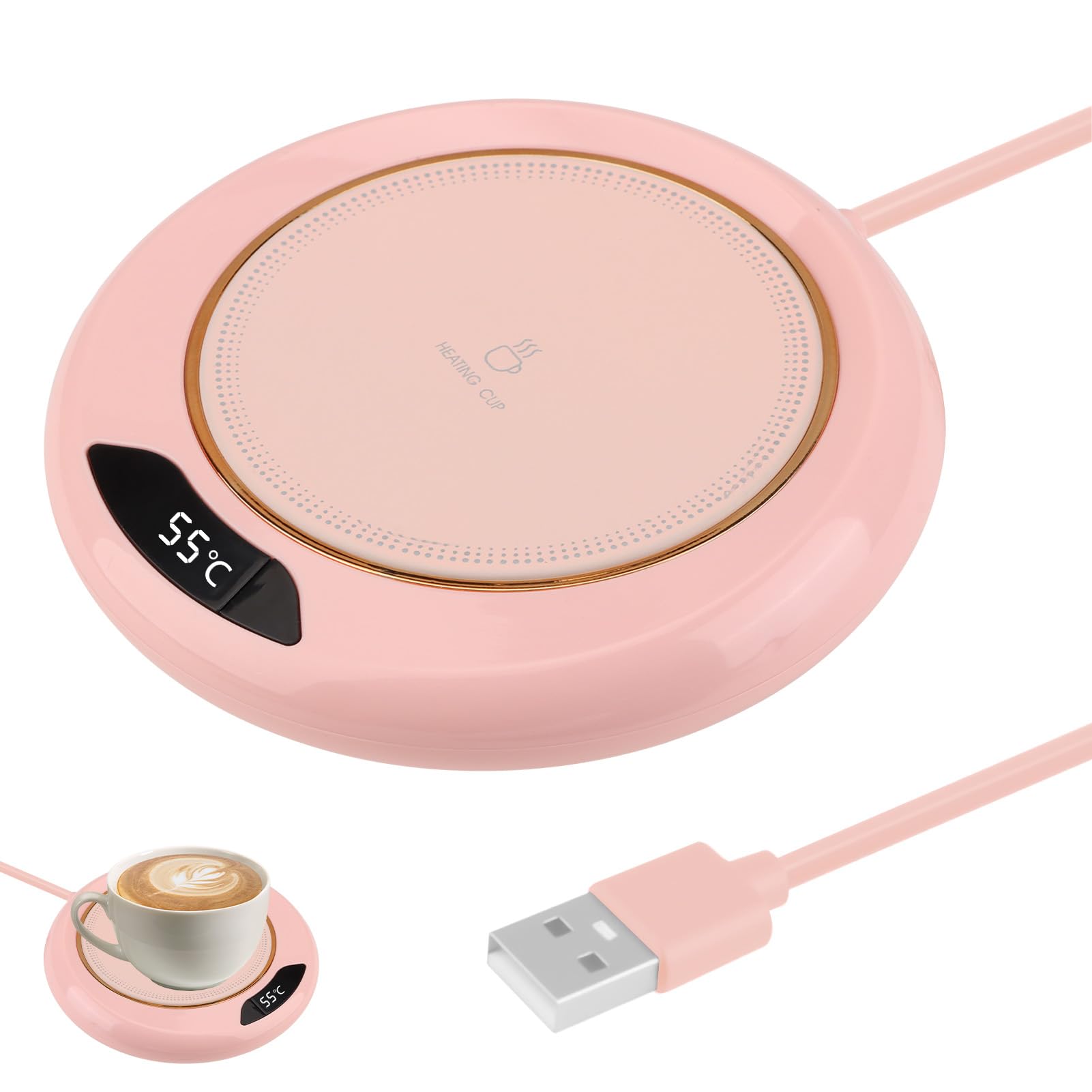 USB Coffee Mug Warmer, Tea Milk Cup Warmer for Desk with 3 Temperature Settings (45-75ยฐC) & LED Display Heated Warmer Plate with 8h Auto Shut-Off Smart Touch Mother's Day (Pink)