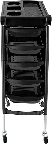 Miniatura 6 de Carrito de salón de belleza de 6 niveles con mango+ruedas rodantes bandeja de almacenamiento con 5 cajones peluquería peluquería herramienta