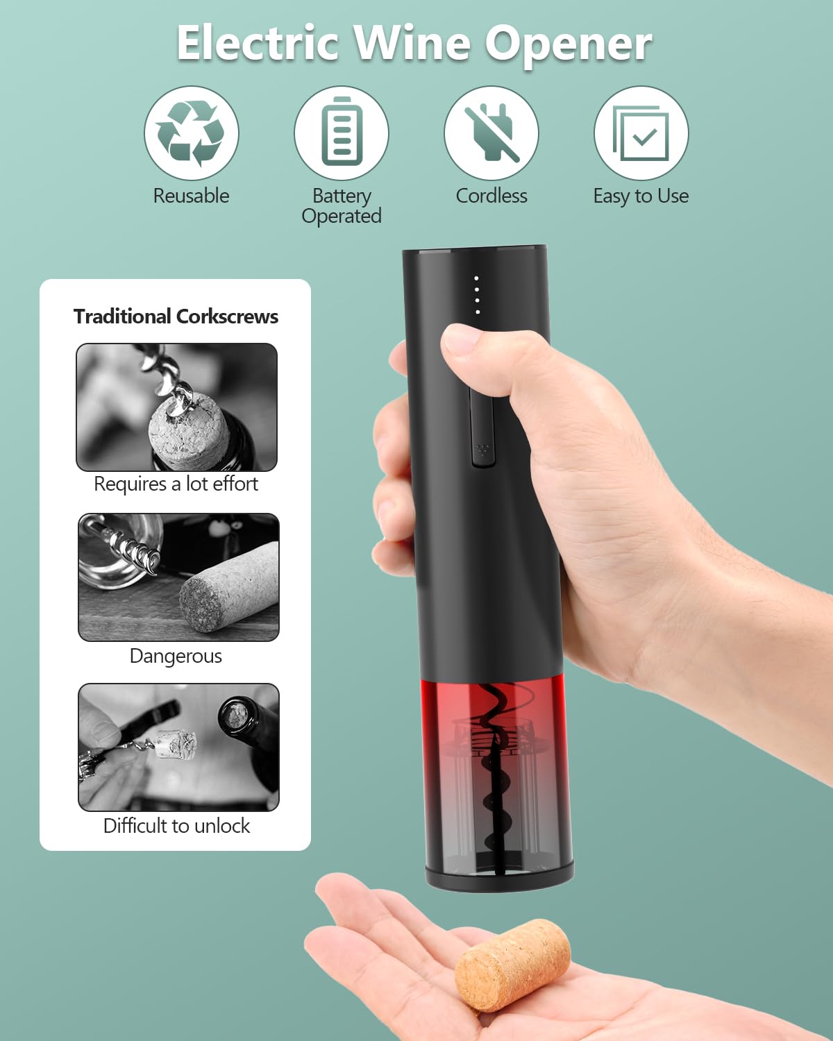 Juego de regalo de abridor de vino eléctrico, accesorios de vino de primera calidad con aireador de vino, tapón de vacío, cortador de papel de aluminio y caja de regalo, regalo de Navidad ideal para 6