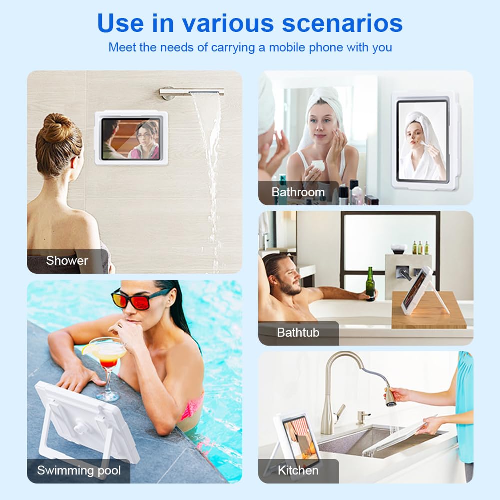 HOTUT Soporte para Tablet de Ducha, Soporte para teléfono de Ducha, Impermeable, rotación de 360°, antivaho, Alta sensibilidad, Pantalla táctil HD, Soporte Pared, se Adapta a Todos los Dispositivos