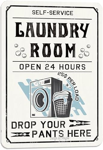 JIUFOTK SelfService-Waschküche mit der Aufschrift „Drop Your Pants Here, Vintage-Look, Eisen-Dekoration, Kunstschild für Zuhause, Badezimmer, Bauernhaus, Laden, Wäscheraum, Zitat, lustige 8x12 Zoll
