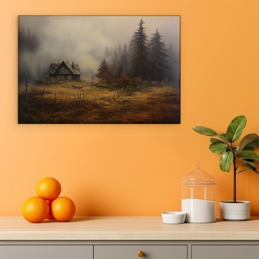 Canvas for Living room. Whispers of Serenity: A Rustic Retreat Amidst the Whispering Pines, 27 x 18 inch Canvas Wall Art - Ready to Hang - 69x46 cm (27x18 inch)