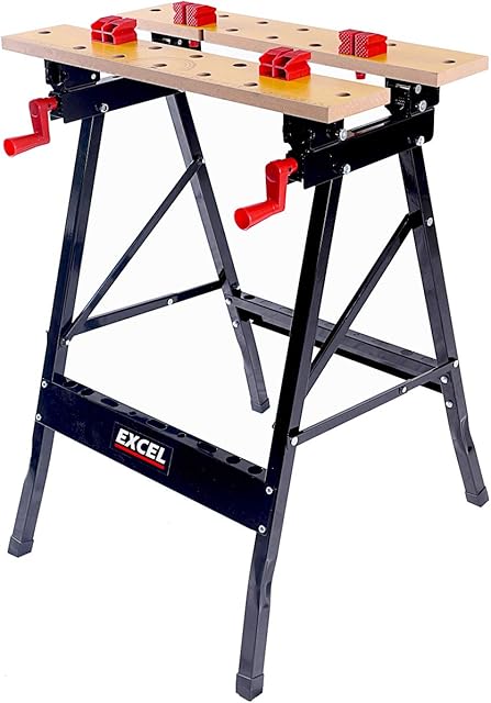 Excel Flip Top Workbench & Foldable Vise with Steel Stand - Steel Portable workbench - Work Bench Stand - Workbench Sawhorse - Supports Up to 100Kg Capacity