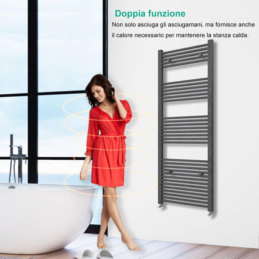 AICAIT Termoarredo Scaldasalviette Termosifone Acciaio al carbonio Antracitico 1200x450mm