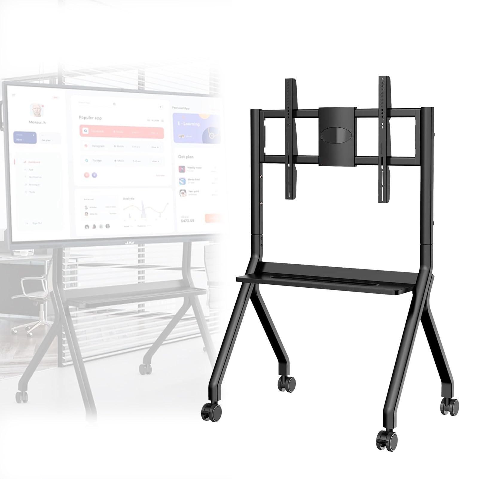 Smartboard-StäNder, Rollbarer Tv-Standfuß, Feststellbare Rollen, Neigbar, 2-Fach HöHenverstellbar, Flaches Design, FüR BüRo, Klassenzimmer Und Zuhause 42-75in