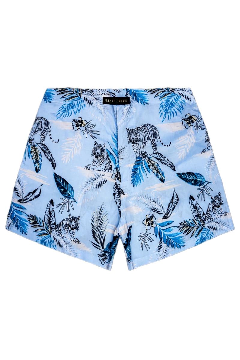 french crown Coral Blue Leaves Printed Poplin Premium Cotton Boxer-picture-36