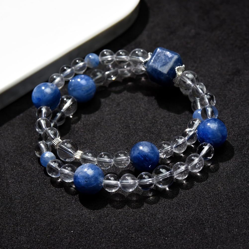 Bracciale elastico perline pietra naturale,braccialetti in cristallo fatti | Quarzo trasparente e cianite, elegante regalo di gioielli in pietra alla moda per le donne
