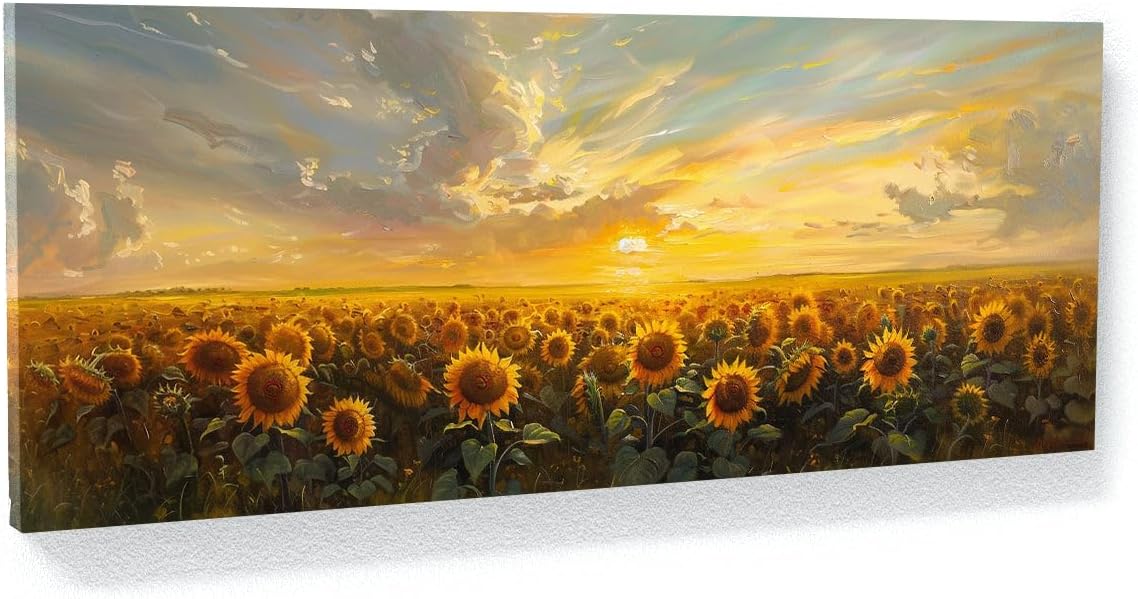 Sense Canvas Sunflower Sunset Serenade 2 Canvas Art - Home Decor Wall Art Print Poster Painting Large 40x16 / 0.75"