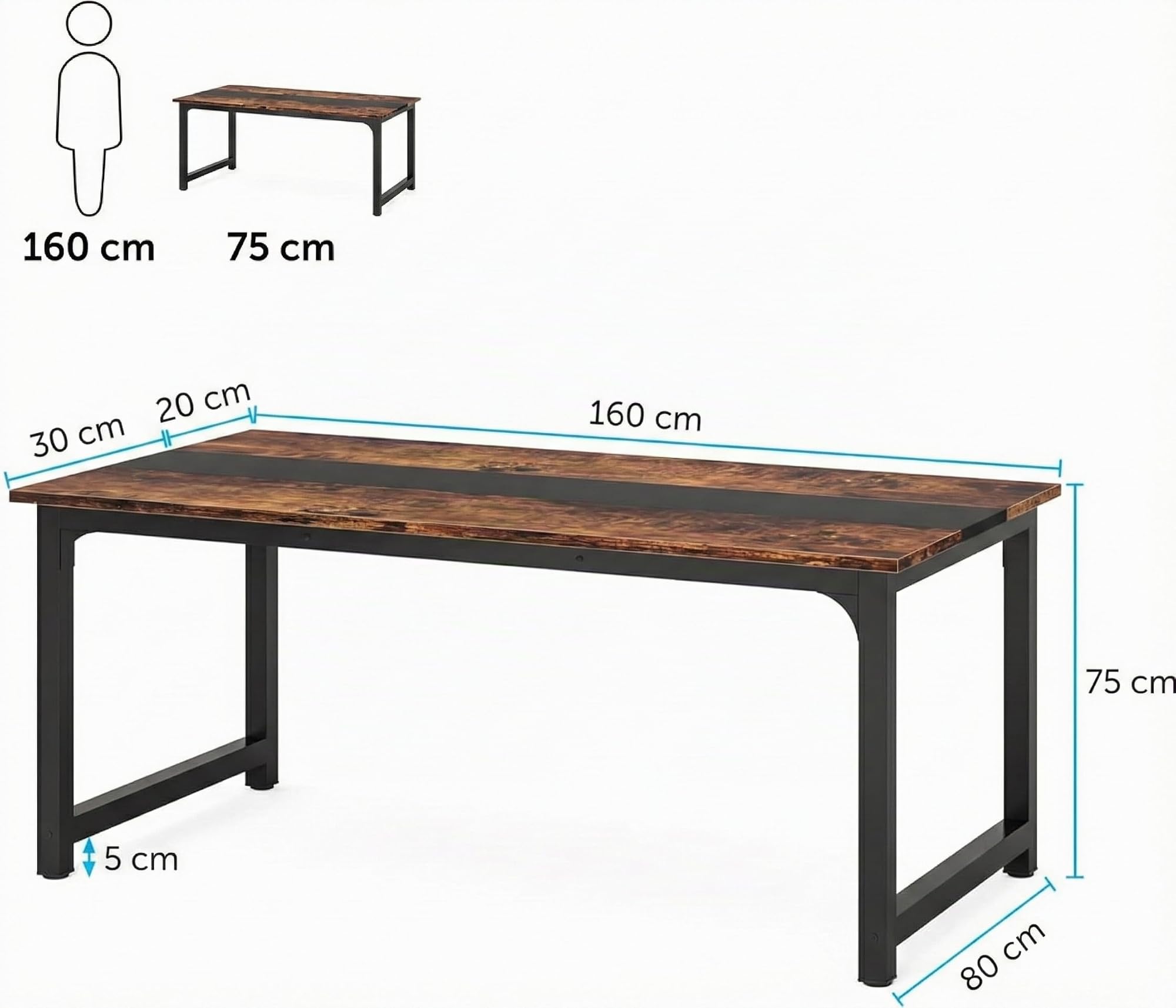 Lailang 160cm Escritorio, Mesa Escritorio Madera, Mesa Ordenador E Impresora, Bancada de Trabajo Oficina, Escritorio para Dos Personas, 160 x 80 x 74 cm, Rustic + Black