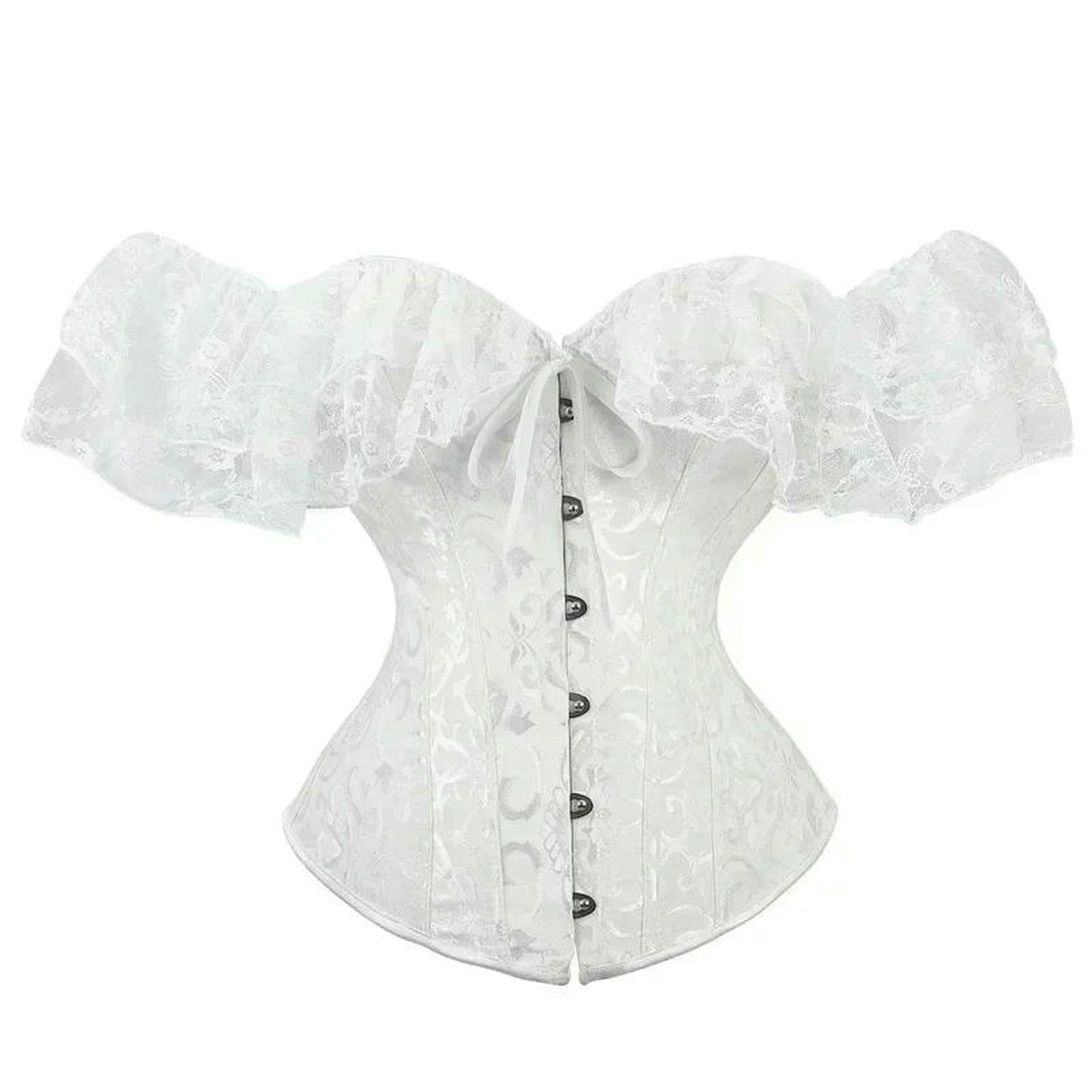 Ceinture amincissante Femme Corsetto da Donna A Maniche Corte Allacciato con Scollo Barca Top Corto Aderente Bustier Bianco Nero Rosa Femminile-Rosa-m