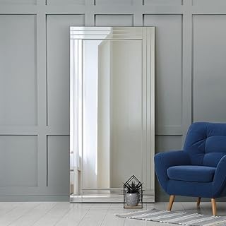 MirrorOutlet Large Silver Bevelled Modern All Glass Wall Mirror 5Ft8 X 2Ft9 174cm X 85cm, Frameless
