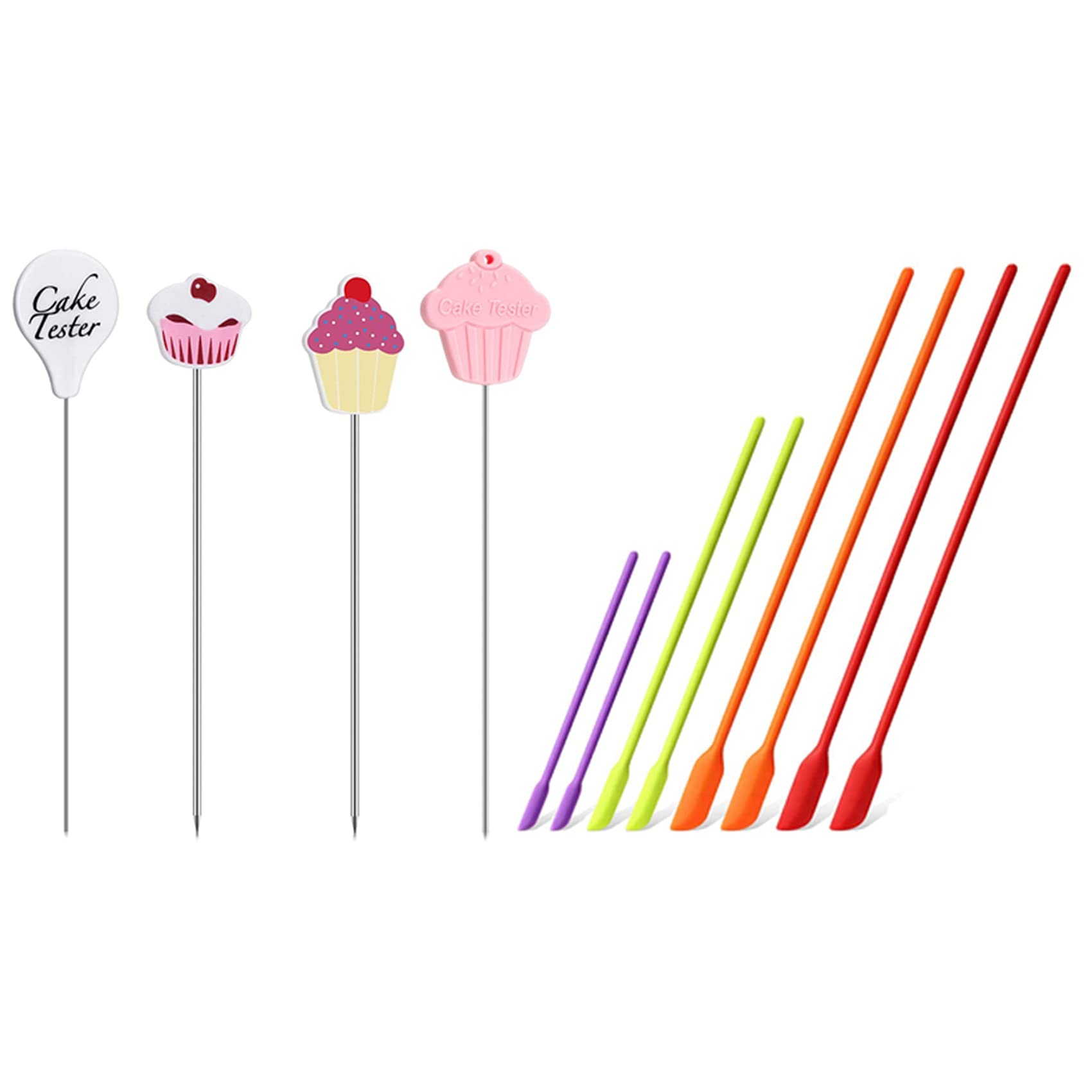Oewwthy 1SET Cake Tester Needles,Reusable Cake Tasting Needles & Mini Silicone Spatulas, 8 Pack Small Silicone Makeup Spatulas