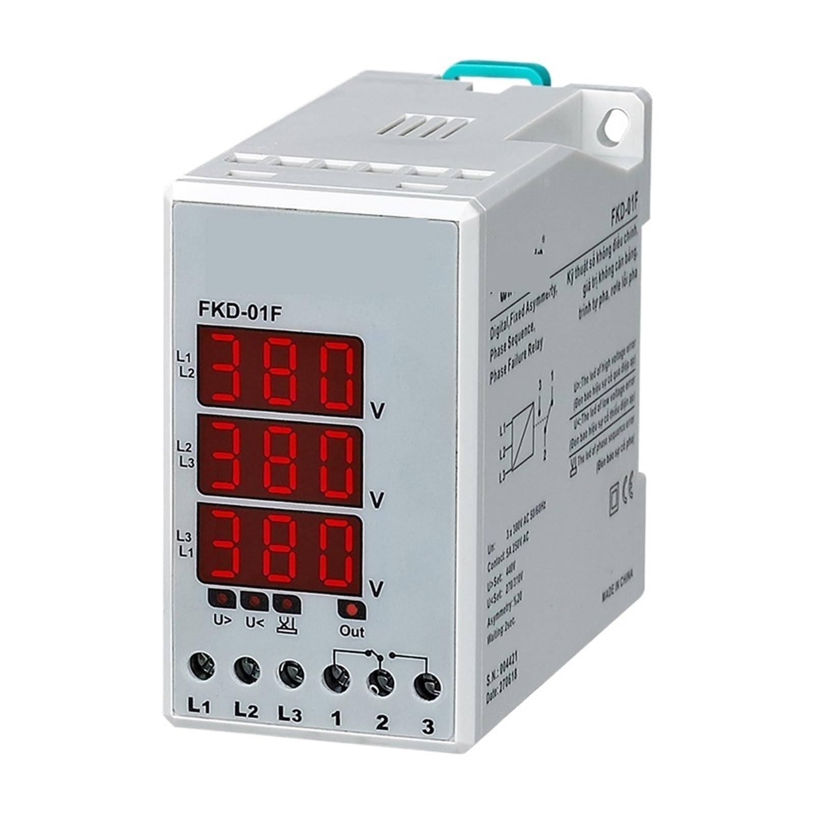Relais tension fixe FKD-01F surveillance triphasé 380V