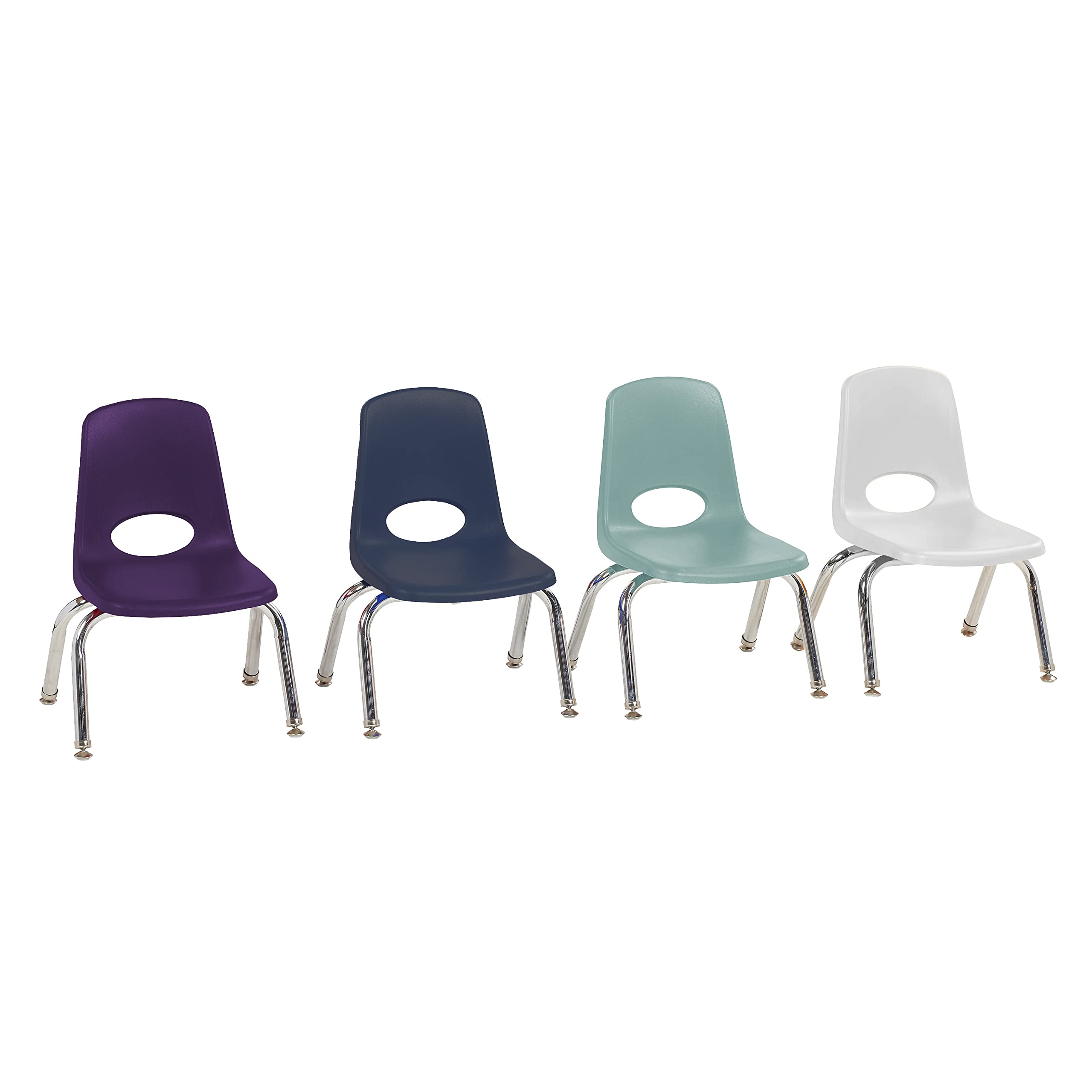 Factory Direct Partners 14002-CTPU 10" School Stack Chair, Stacking Student Seat with Chromed Steel Legs and Nylon Swivel Glides for in-Home Learning or Classroom - Contemporary/Purple (4-Pack)