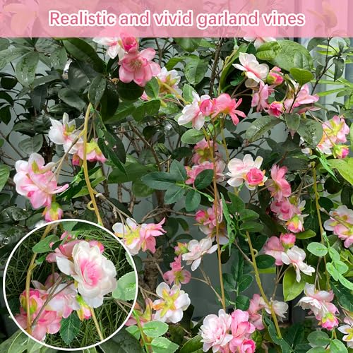 duoyif Gardenia Fake Flowers Spring Summer Flower Garland Fake Ivy Flowers Garland Artificial Gardenia Flowers for Weddings Arch Parties Gardens Room Deco 1.8 m 2 Pieces (Light Pink) - Image 3