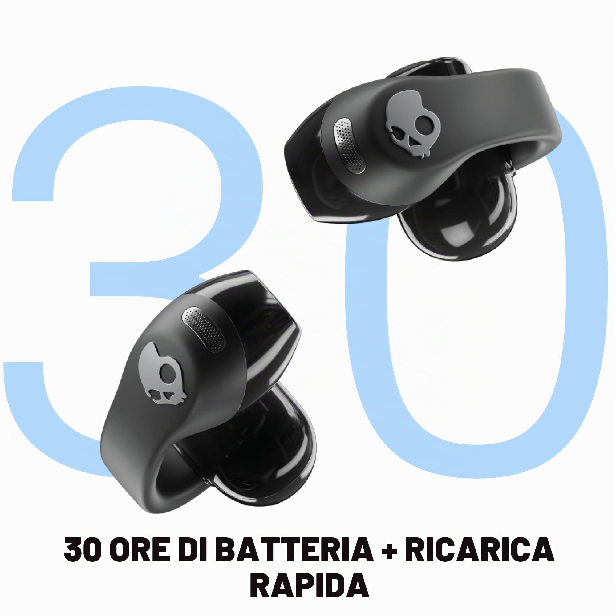 Skullcandy Push 720 Open Wireless Open Ear Bluetooth Earbuds, Headphones, Waterproof, Clip-On Lightweight Design, 30 Hours Battery, Wireless Charging Pouch, Microphone for iPhone Android - True Black