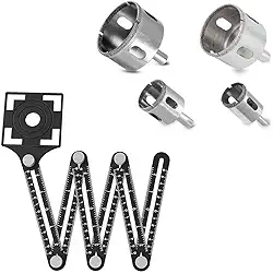 Gabarito Régua Marcador Esquadro Furo Piso Cerâmica Porcelanato Vidro + 4 Broca Serra Copo Diamantada Premium 50/40/32/25MM