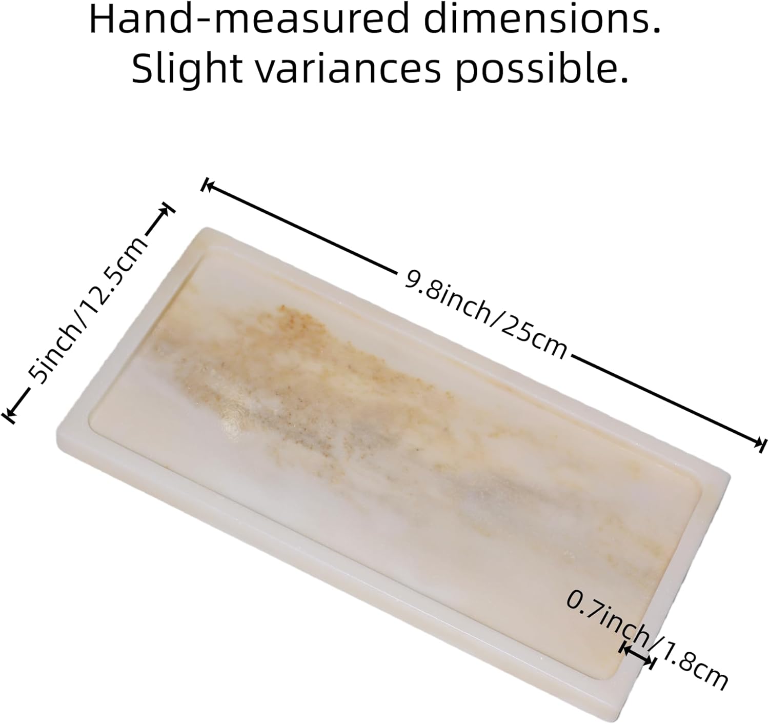 Solid Natural Marble Rectangle Vanity Tray - 9.8"x5" Italy Natural Bath & Counter Organizer, Decorative Jewelry Perfume Holder, Kitchen Coffee Table Serving Tray- Chinese White Marble