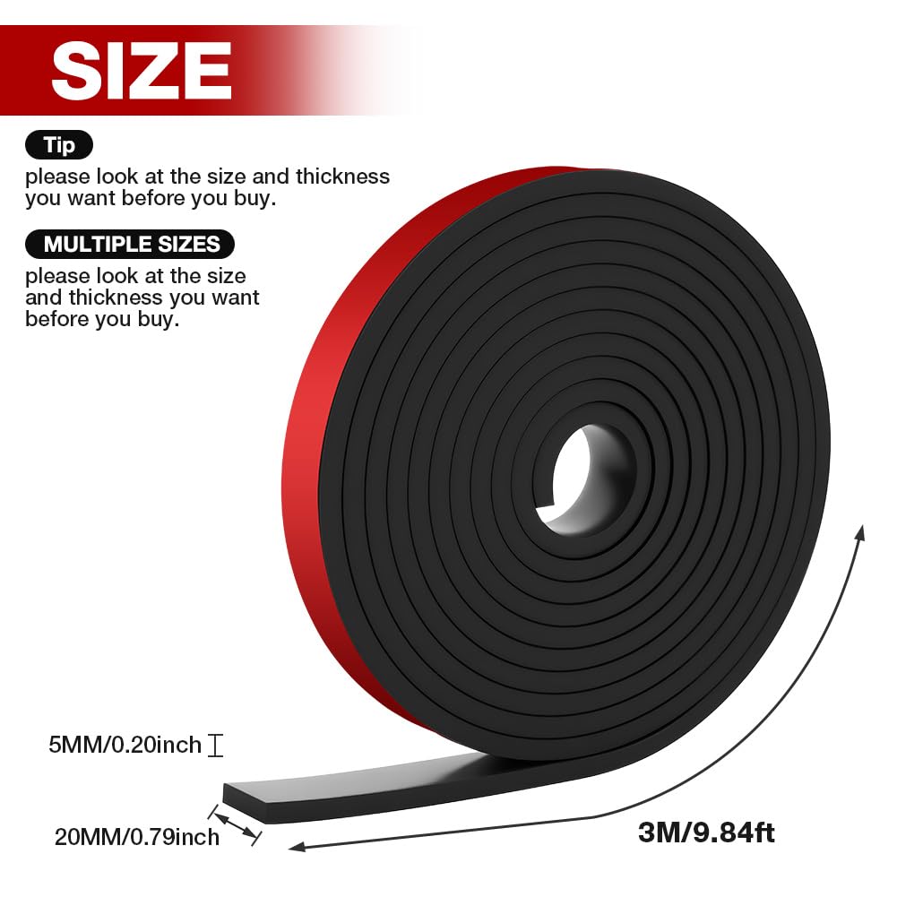 Tira de Goma Flexible Rollo de Caucho 3m×20mm×5mm, Plancha Goma Adhesivo,Gomas de Neopreno Plancha,para Sellos de Bricolaje,Protección de Revestimientos de Pisos,Antivibración,Antideslizante