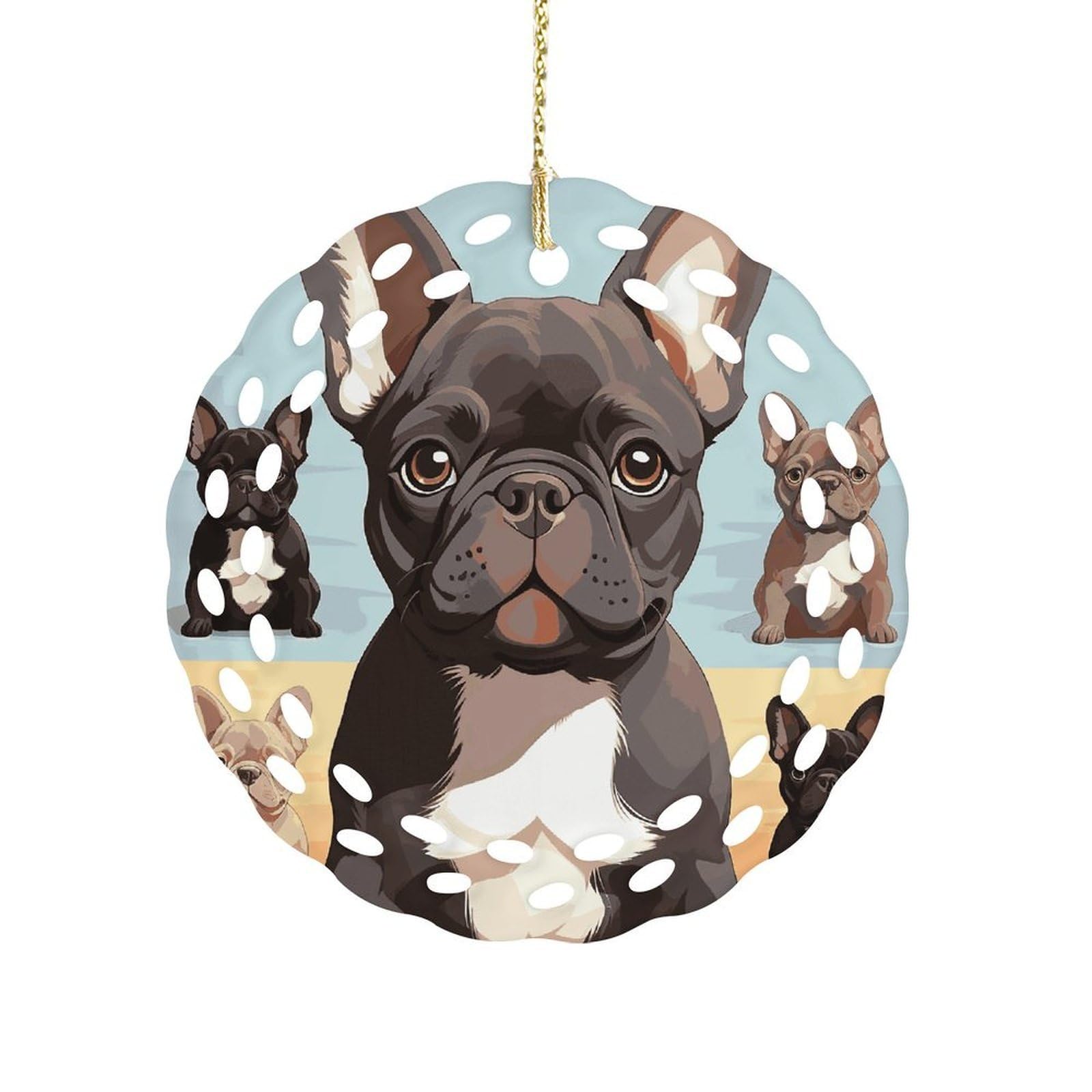 Fekiloot Women's Style French Bulldog Dog Cute Ceramic Ornaments 3 Inch Round,Holiday Keepsake For ,Girls,Pet Owners,Hanging Ornament Gifts Idea For Home